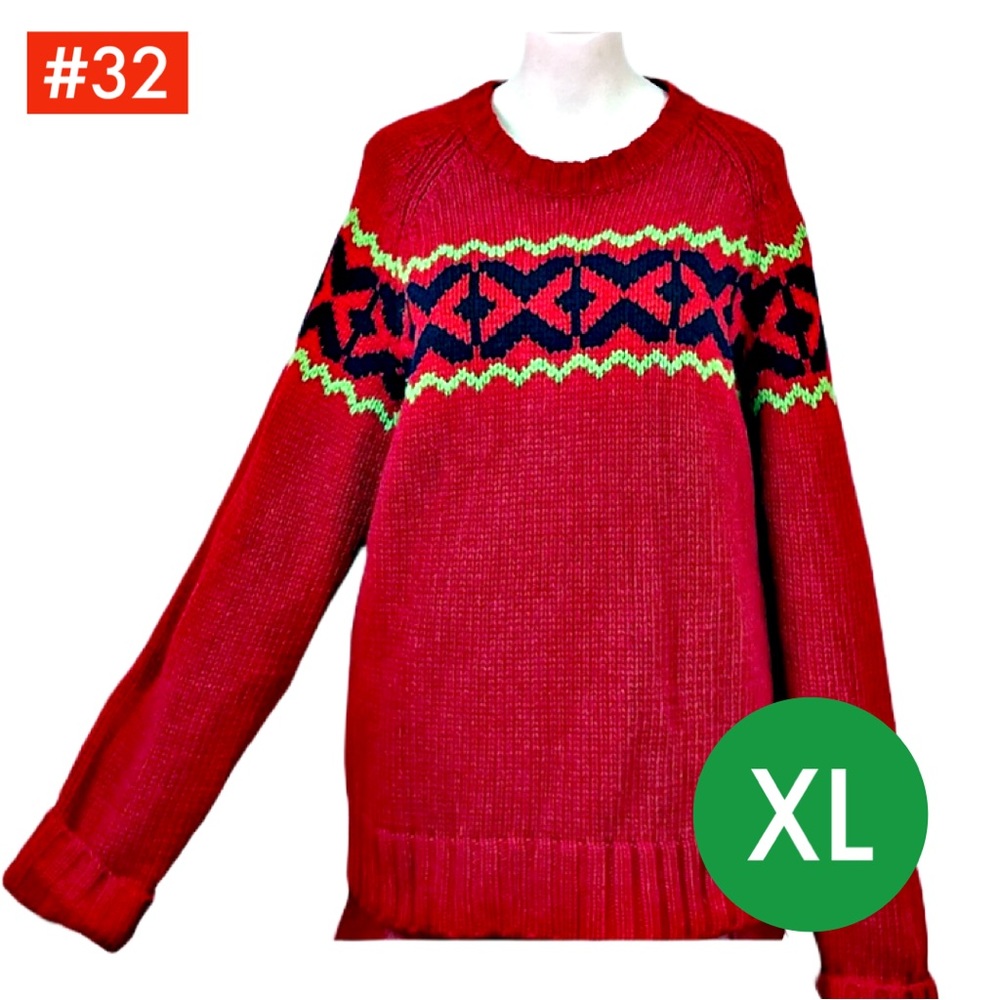 #32 VINTAGE Abercrombie & Fitch Red & Green Holiday FairIsle Crewneck sweater XL